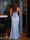 Длинное атласное платье с корсетным верхом в голубом цвете со шлейфом, фото 3