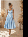 Голубое атласное нарядное платье миди с широкими бретелями, фото 2