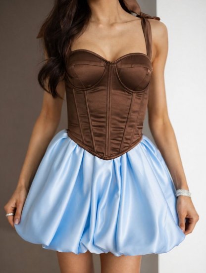 Коричневый универсальнный корсет с чашками и шнуровкой, фото 1