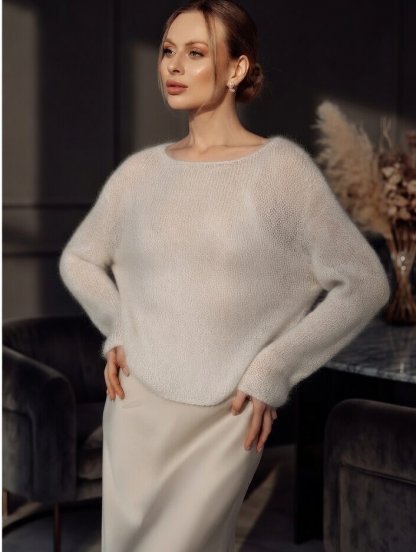 Нарядная молочная накидка свитер паутинка к платьям, фото 1