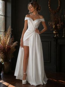 Длинное белое корсетное вечернее платье или свадьбу