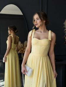 Вечернее желтое платье c корсетом