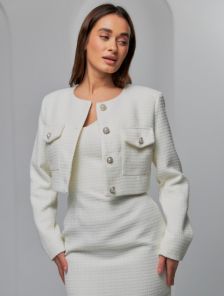 Стильный молочный твидовый пиджак