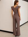Вечерний женский комбинезон с поясом цвета капучино, фото 2