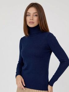 Женский темно-синий трикотажный гольф с высоким воротником и длинным рукавом