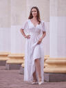 Увеличить фото Белое нарядное шифоновое платье большого размера с коротким рукавом и поясом, фото 4