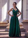 Зеленое женское длинное атласное выпускное платье на бретелях, с разрезом и открытой спиной, фото 3