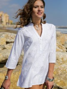 Летняя хлопковая рубашка-туника с вышивкой, натуральная ткань