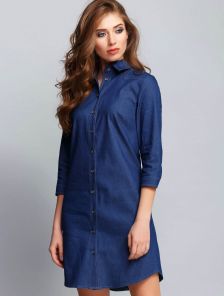 Джинсовое платье-рубашка синего цвета