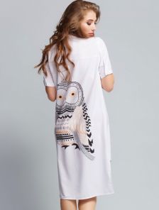 Потрясающее платье-рубашка с ярким принтом совы на спинке