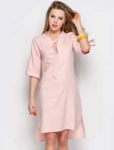 Льняное платье-туника персикового цвета