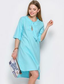 Льняное платье-туника голубого цвета