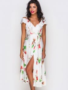Обворожительное белоснежное платье миди в цветы