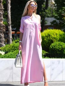 Розовое платье свободного кроя из льна