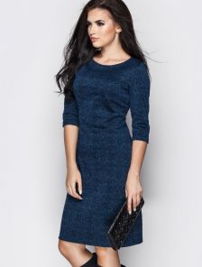 Элегантное синее платье с черным узором