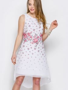 Элегантное летнее платье без рукавов с цветочным принтом
