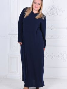 Теплое уютное платье в пол темно-синего цвета с капюшоном