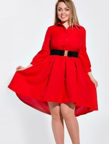 Неотразимое асимметричное платье красного цвета с поясом