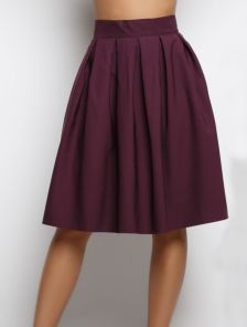 Эффектная юбка-солнце бордового цвета с фиксированным поясом