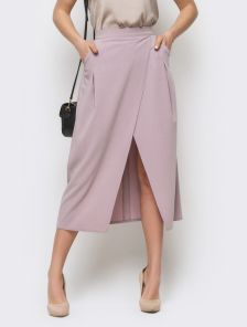 Женственная юбка-миди на запах персикового цвета