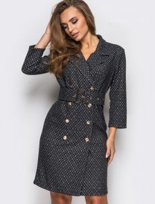 Элегантное теплое платье-пиджак в серо-черной гамме