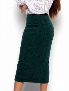 Темно-зеленая юбка из теплого зимнего трикотажа длиной чуть ниже колена