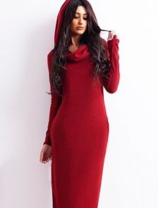 Бордовое длинное платье из приятного теплого трикотажа с ангорой