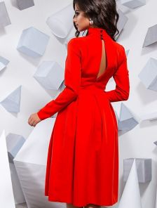 Эффектное пышное красное платье  миди длины