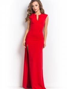 Длинное красное вечернее платье с разрезом
