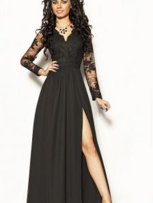 Неотразимое вечернее платье черного цвета с глубоким разрезом