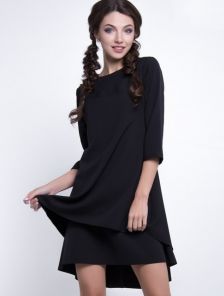 Черное платье А-силуэта с фигурной кокеткой и двойным низом