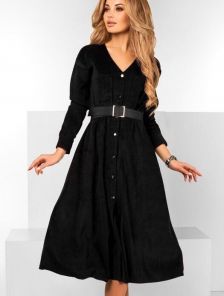 Обворожительное удлиненное платье под пояс в черном цвете