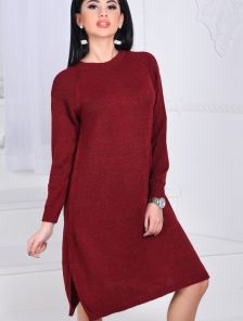 Теплое свободное платье цвета бордо