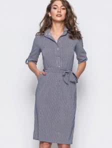Стильное платье-рубашка с рукавом 3/4 и застежкой в виде пуговиц на груди