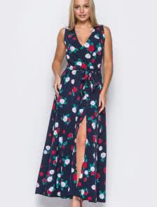 Легкое платье свободного кроя в пол с цветочным принтом