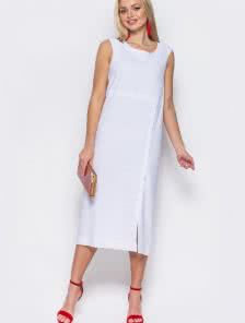 Лляное белое платье прямого покроя