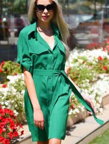 Платье-рубашка с натуральной ткани в зеленом цвете