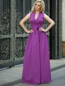 Фиолетовое длинное платье с запахом а силуета