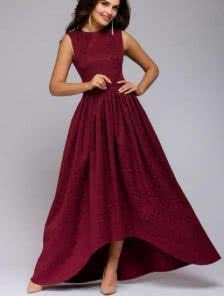 Вечернее платье красного цвета с юбкой асимметричной длины