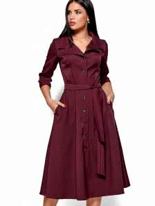 Платье-рубашка из плотной костюмной ткани в бордовом цвете