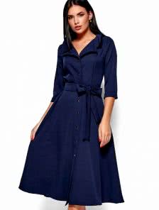 Платье-рубашка из плотной костюмной ткани в синем цвете