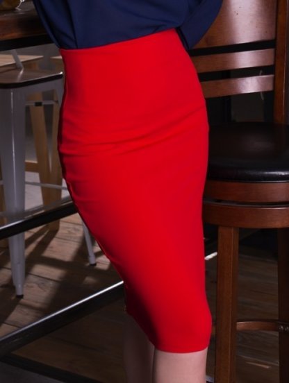 Красная высокая юбка карандаш на молнии длины миди, фото 1