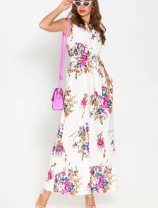 Длинное платье с ярким цветочным принтом с карманами