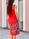 Красное платье сарафан из льна длины миди с вышивкой и карманами, фото 2