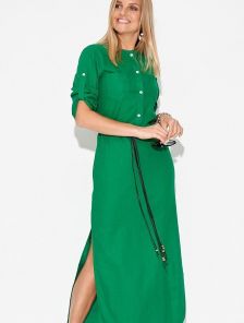 Зеленое платье свободного кроя из льна