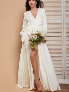 Вечернее белое платье с длинным рукавом для регистрации брака