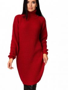 Красное вязаное платье с рукавом, 40% шерсть; 10% мохер