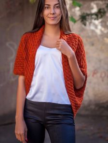 Шерстяная вязанная кофта свитер, длиннная по спинке 30% шерсть