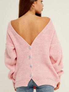 Розовый вязаный теплый свитер на пуговицах 20% шерсть