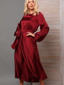 Бордовое платье миди с шелка Армани